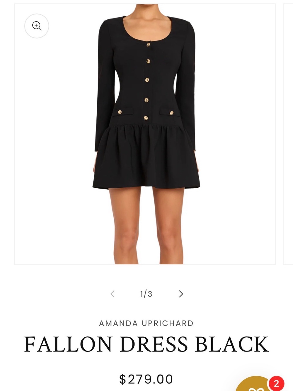 Amanda Uprichard Black Long-Sleeve Mini Dress with Gold Buttons